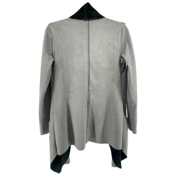 RAIN Women’s Grey Black Faux Suede Waterfall Drape Open Front Jacket Size Small - Picture 3 of 16